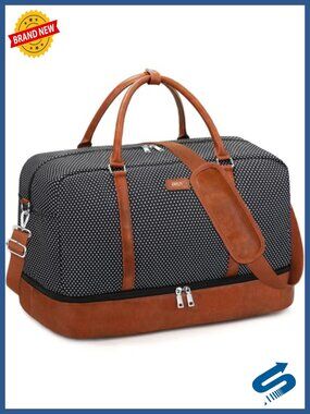 Women's 21" Travel Duffle Weekender Bag Oxford Fabric PU Leather with Shoe